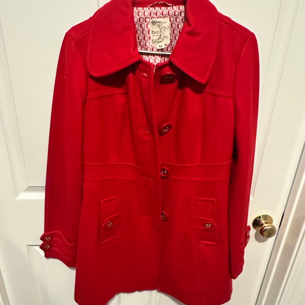 Women's Red Coat lined Tulle Anthropology size Medium